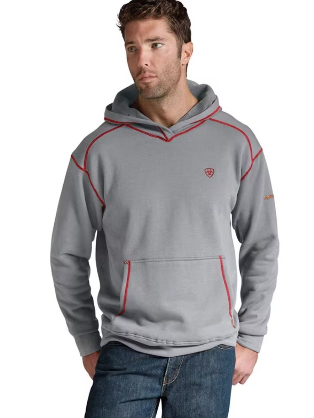 Ariat Men's FR Flame Resistant Work Polartec Hoodie Heather Gray/Red Size 3XLT